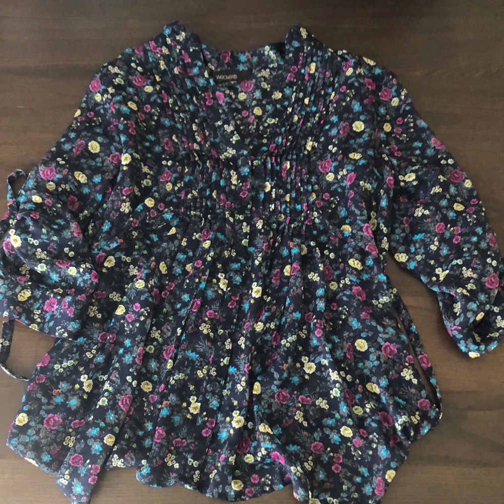 Sheer floral tunic blouse
